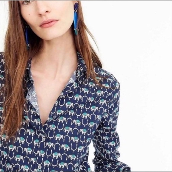 J Crew perfect shirt in elephant print / Size 0 Petite / Worn only once - Picture 2 of 3